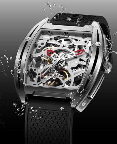 Detalle 2 de CIGA Design Edge Z Series: Reloj Automático Esqueleto para Hombre (Negro) con Esqueleto, Zafiro y correa de silicona