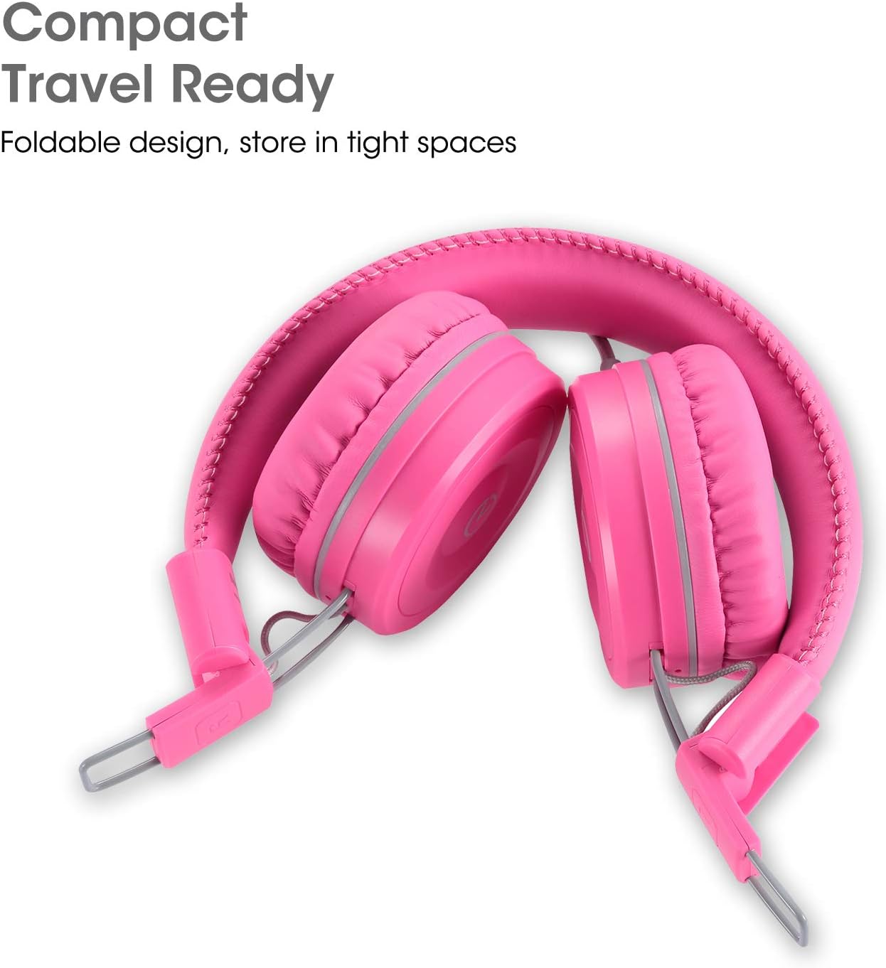 Detalle 2 de noot products Kids K22 Foldable Stereo Wired Headphones (3.5mm, Tangle-Free 5ft Cord) - Flamingo Pink