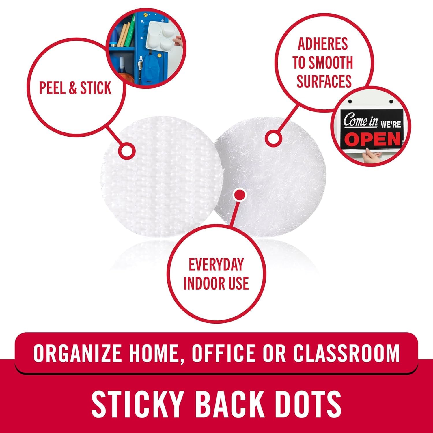 Detalle 2 de VELCRO Brand Dots with Adhesive, White, Small 1/2 in Circles (250 Pack)