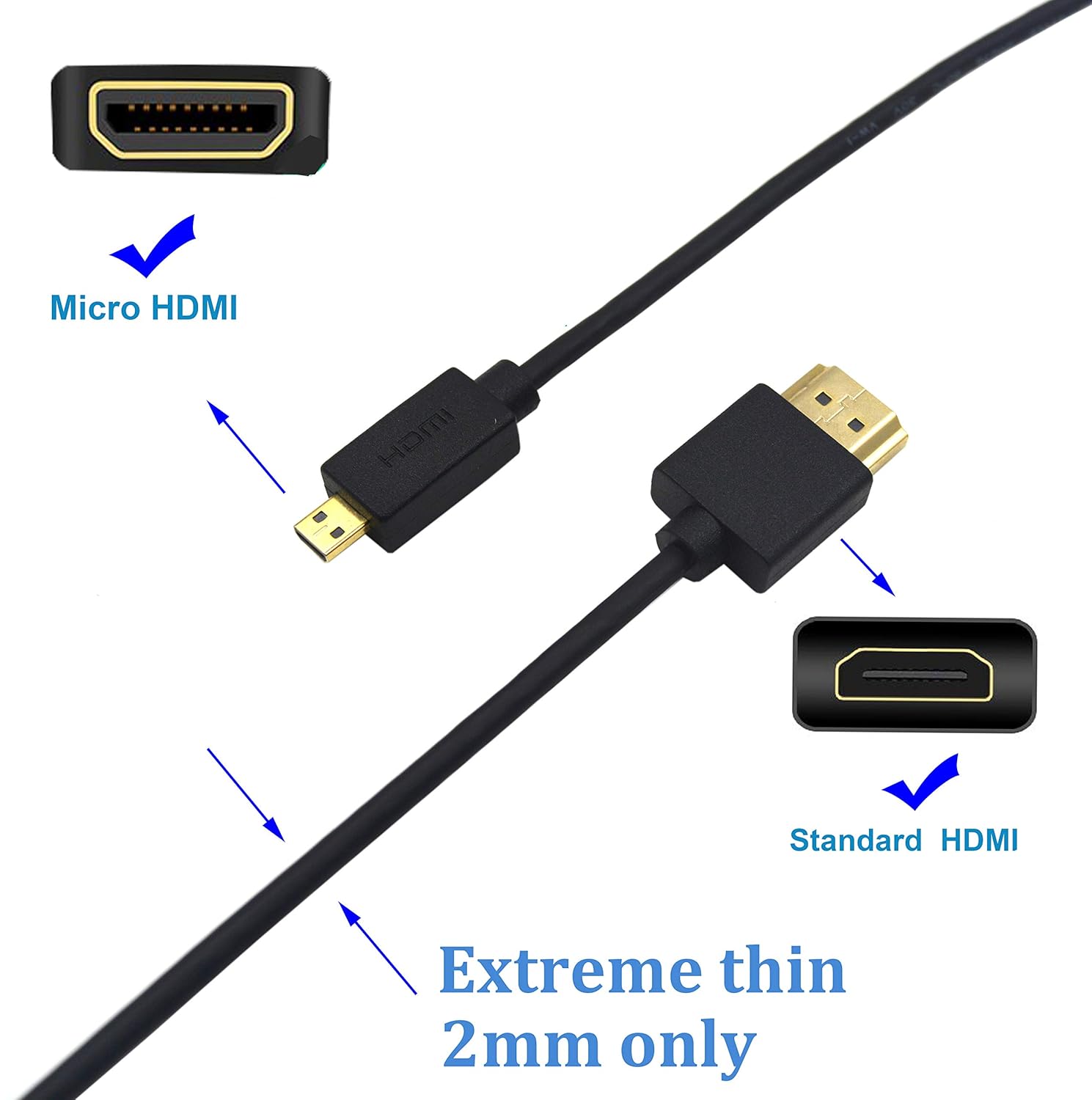 Thumbnail 2 de Duttek HDMI to Micro HDMI Cable — Ultra Slim, Flexible 60cm Micro HDMI to HDMI Lead