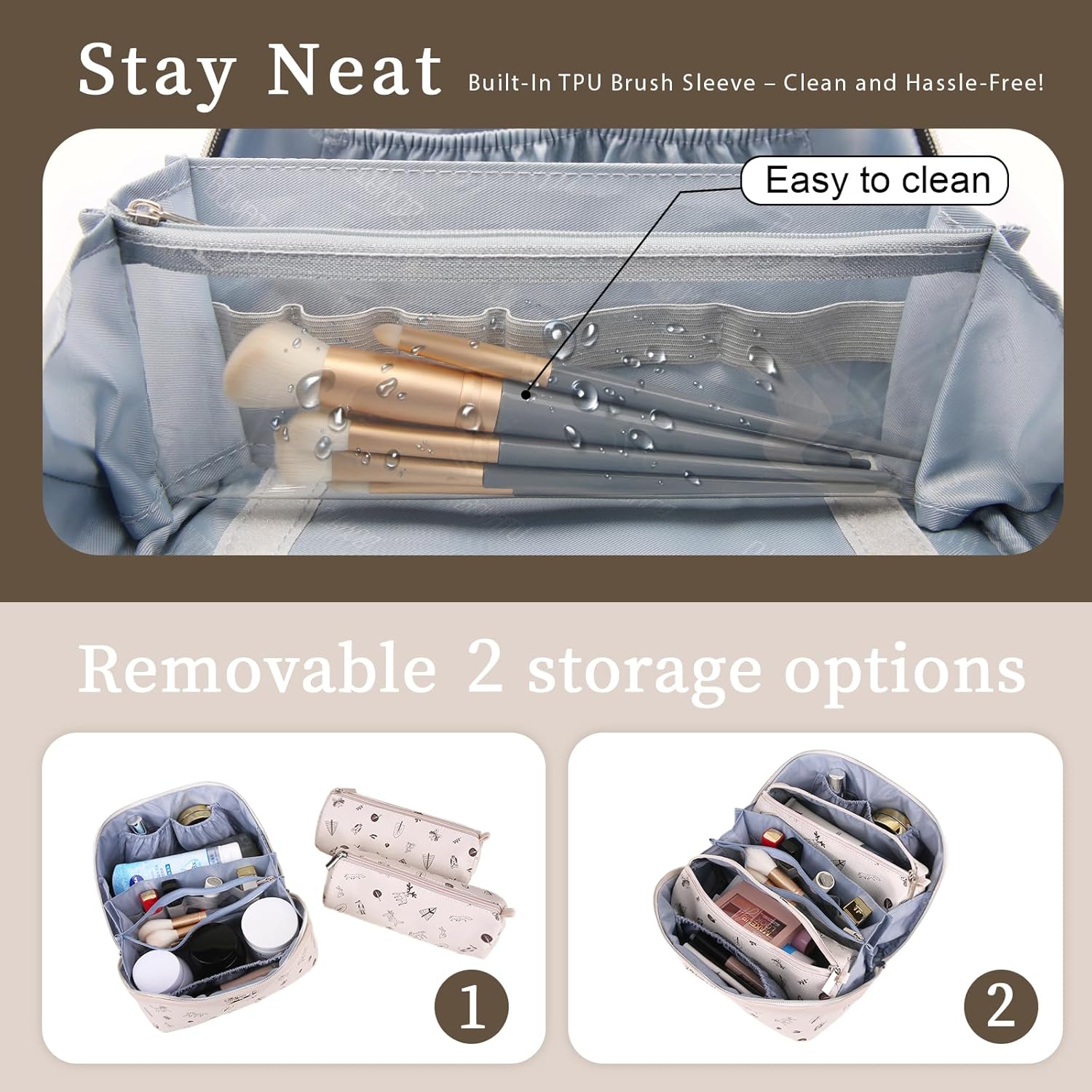 Detalle de BOYATU 3-Piece Travel Makeup Bag Set in PU Leather