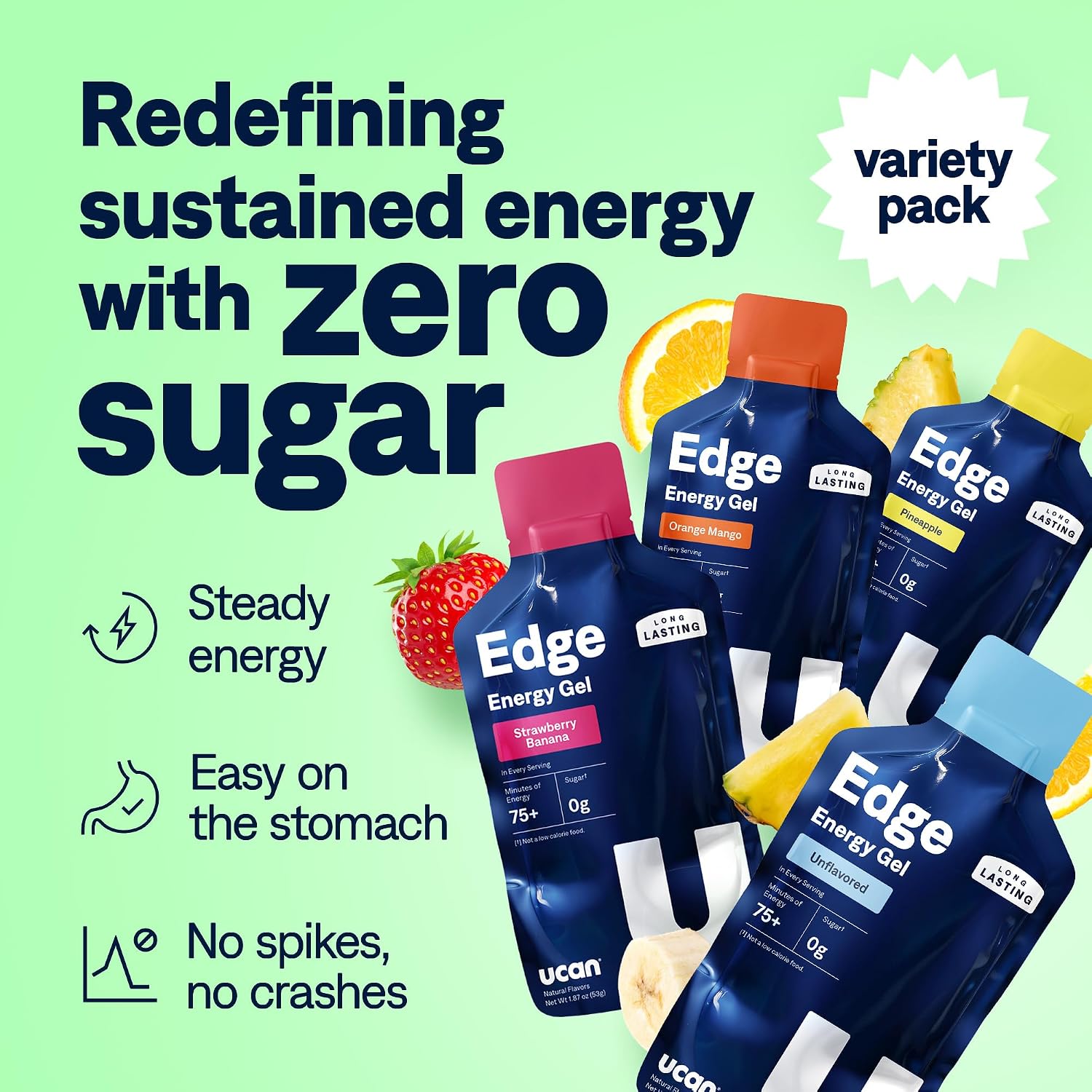 Detalle de UCAN Edge Energy Gel Shots – Variety Pack (12, 2 Ounce Packets)