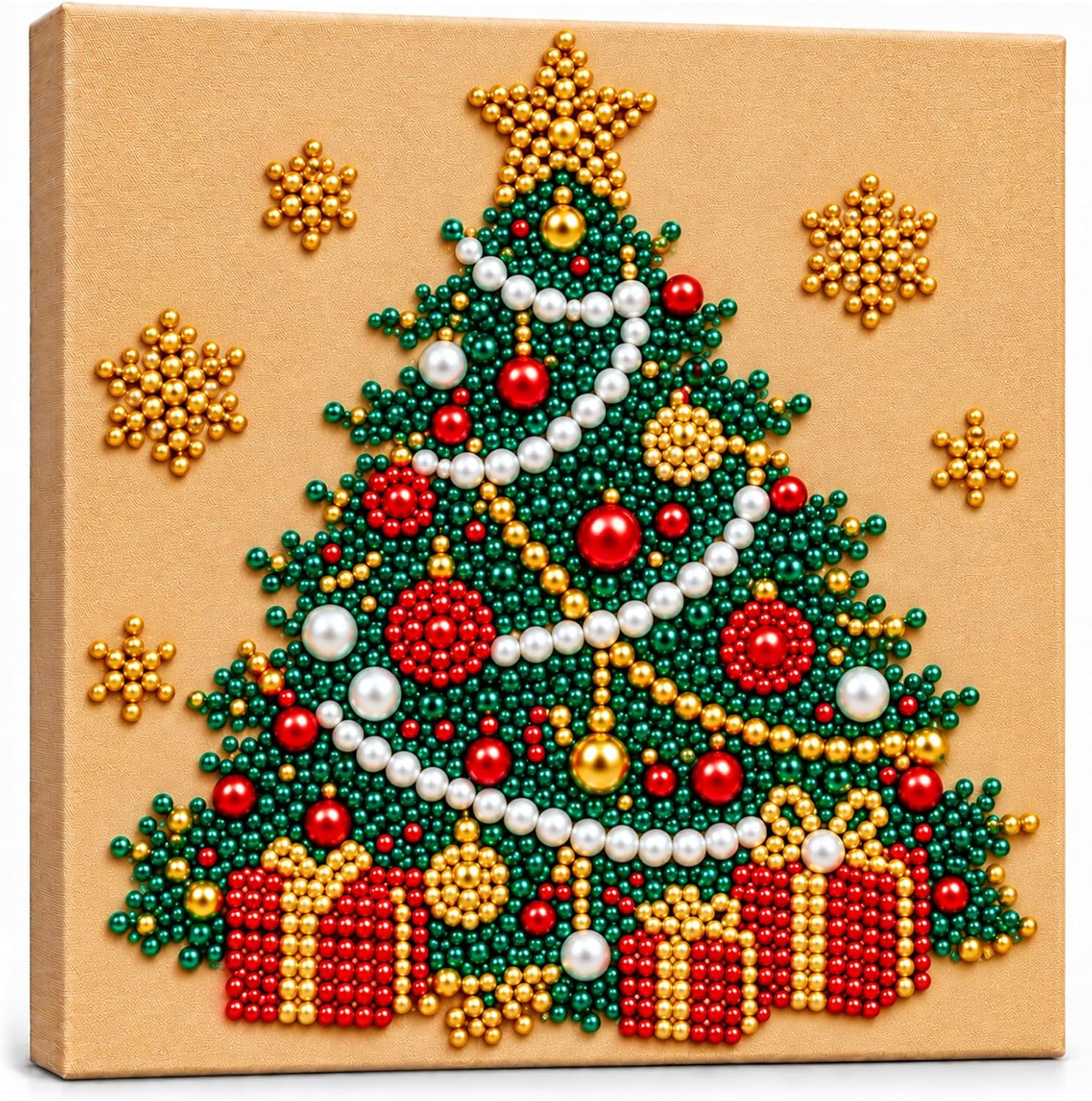 Detalle de BERNN Christmas Tree 1 Pearl and Diamond Art Kit, 10 x 10-Inch Christmas Decor