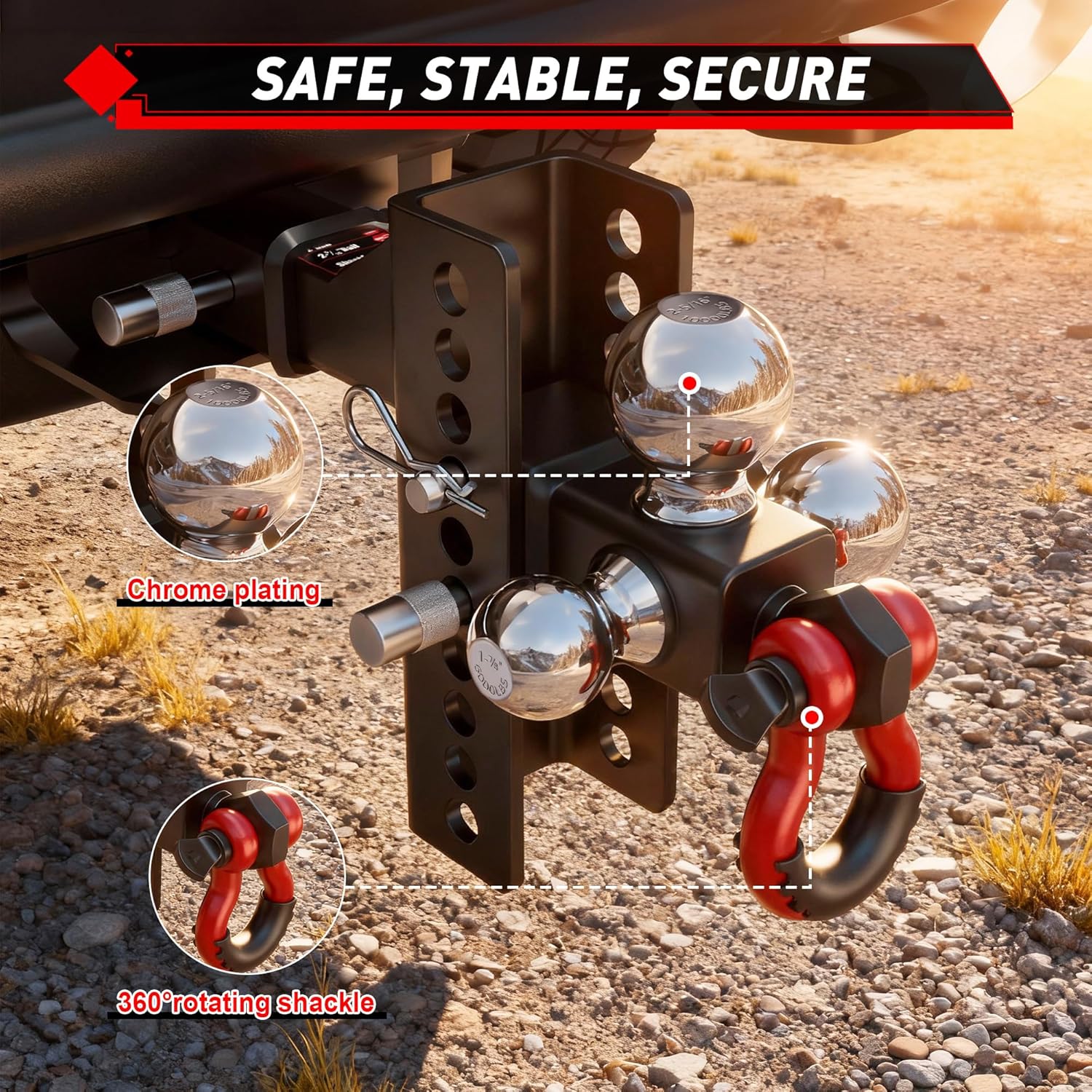 Thumbnail 3 de TYT Adjustable Tri-Ball Trailer Hitch 2-Inch Receiver