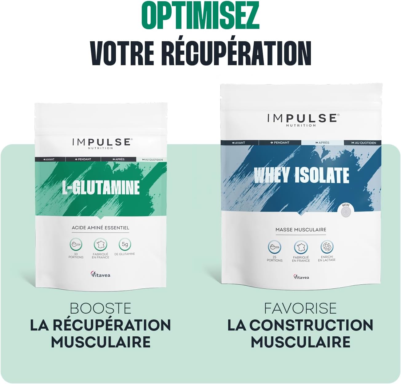 Thumbnail 6 de Impulse Nutrition – L-Glutamine Kyowa® 100% Pure & Végétale – Poudre sans goût, 150 g, Fabriqué en France