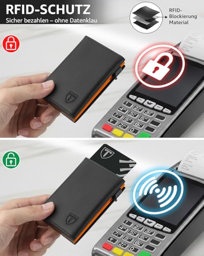 Thumbnail 4 de TEEHON Geldbörse Herren – Magnetische Slim Wallet mit Münzfach, RFID-Schutz und ID-Fenster (Schwarz & Orange)