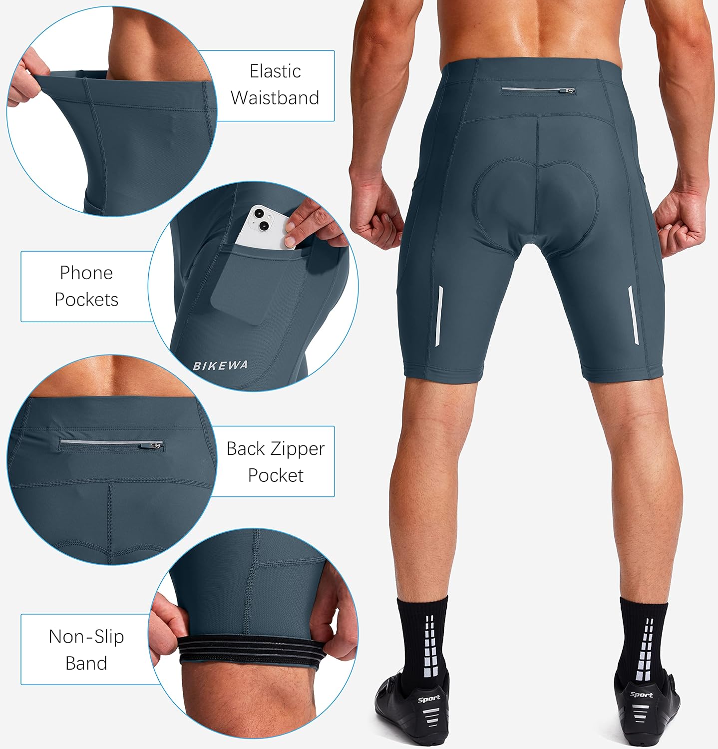 Thumbnail 4 de Bikewa Men’s Bike Shorts with 3D Padded Cycling Chamois, UPF 50+ and Zipper Pockets