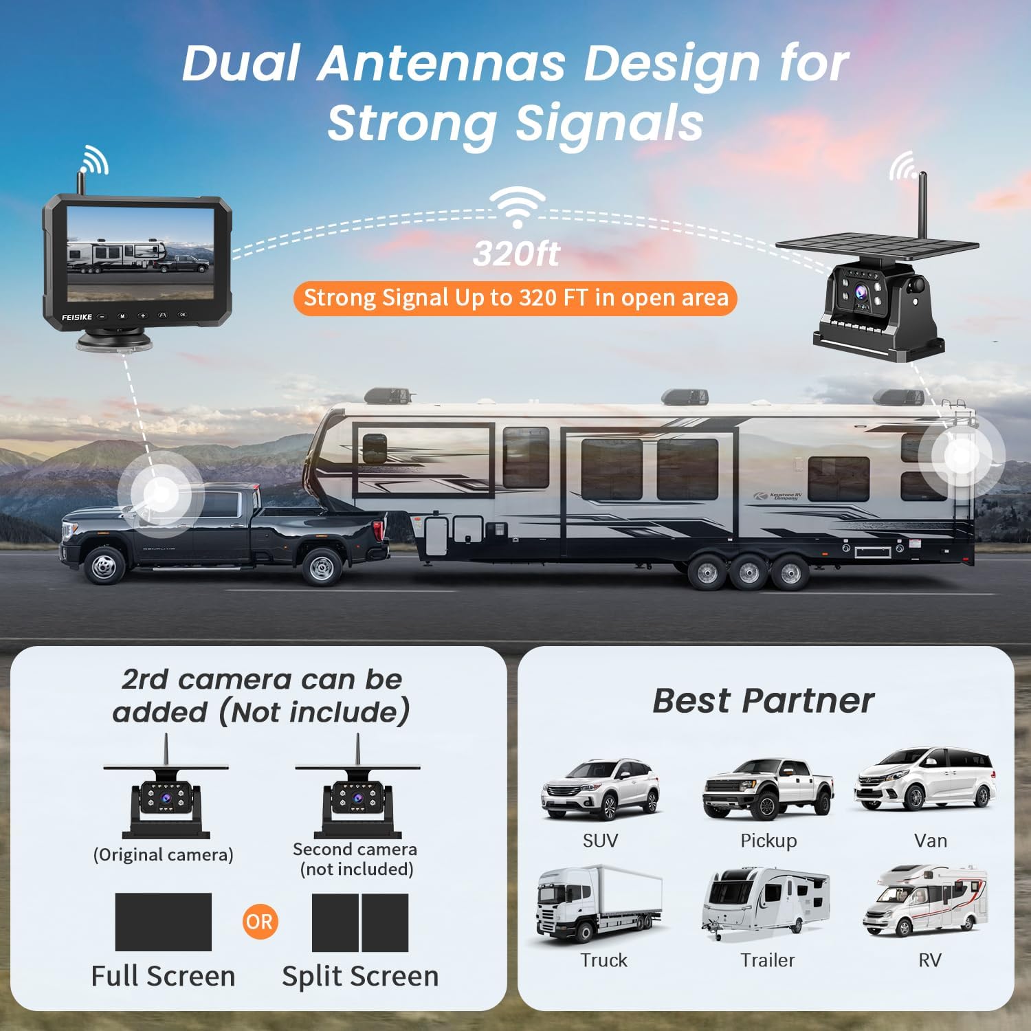 Detalle 2 de Magnetic Solar Wireless Backup Camera for Truck (5 Inch, No-Drill RV Backup Cam, 1080P, 150°)