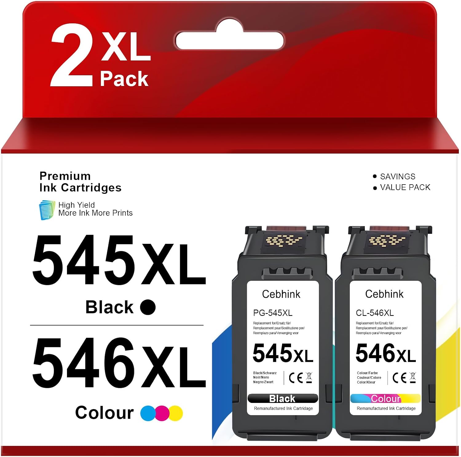 Cebhink 545XL 546XL inktcartridges voor Canon, zwart en driekleurig