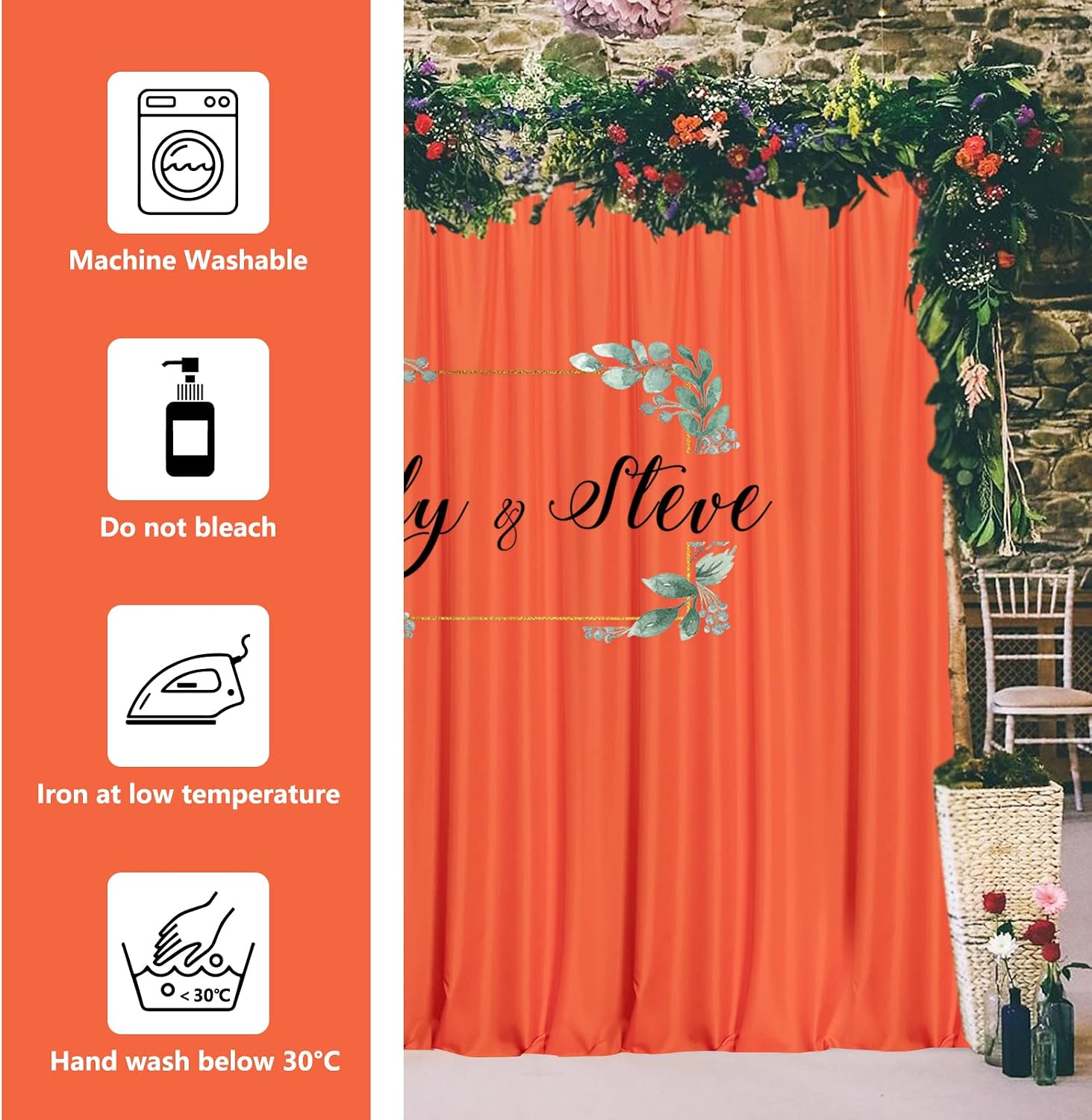 Thumbnail 6 de Orange Backdrop Curtains, 5 ft x 10 ft