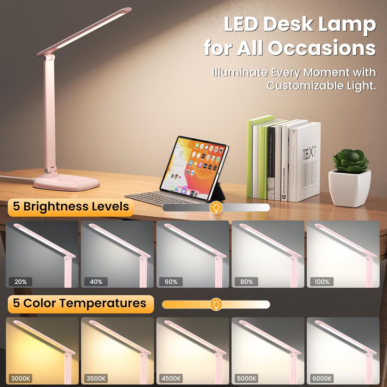 Thumbnail 2 de KQPZ Lampada da Scrivania: lampada pieghevole con batteria integrata, 5 temperature colore e controlli tattili