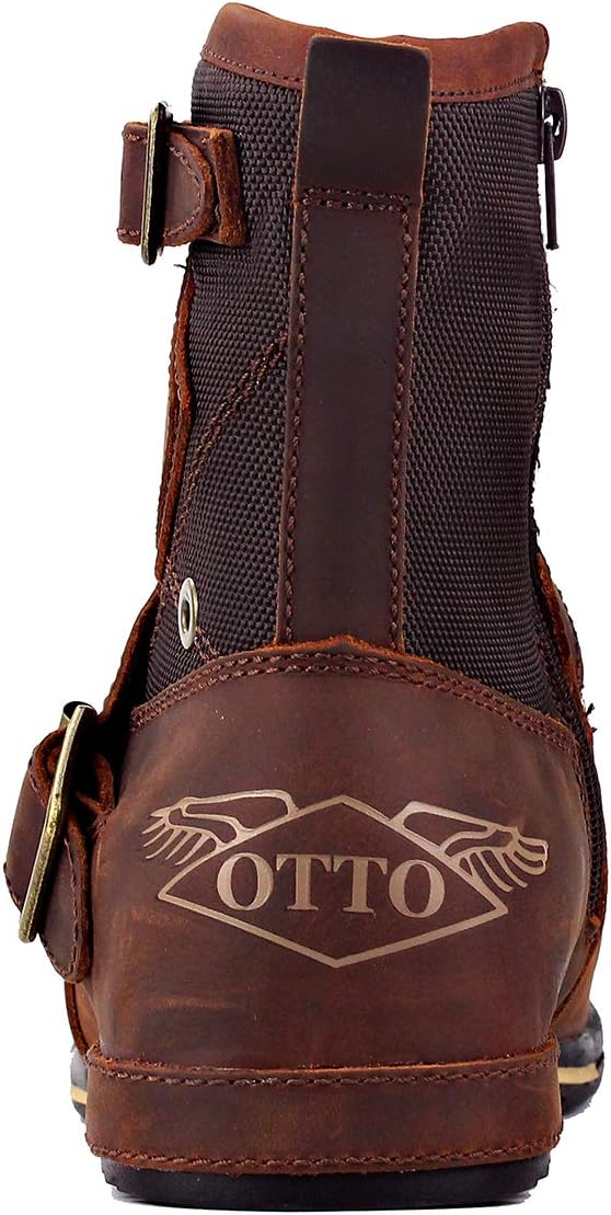 Detalle de OSSTONE Herren Leder Chukka-Stiefel OS-5008-1-NH-DE-R – Robuste Lederstiefel mit Reißverschluss und Gummisohle