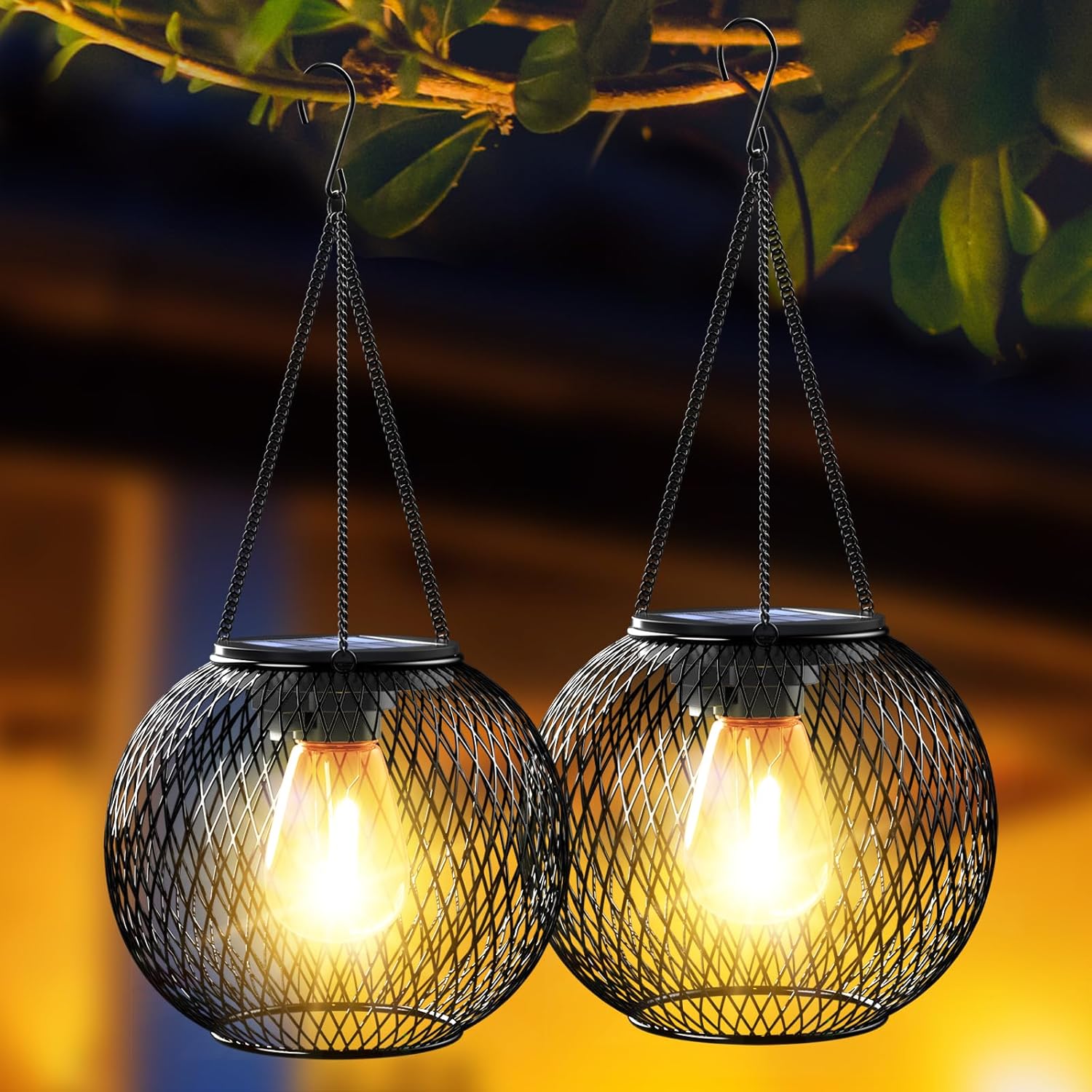 Detalle de Lanterne Solari da Esterno Ortiny 2 Pezzi IP65 – Bianco caldo, stile vintage per giardino e feste