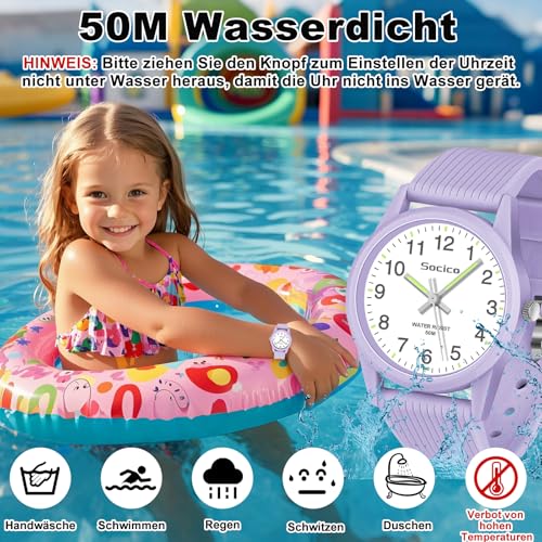 Thumbnail 1 de SOCICO Kinder Analog Uhr – Lila, 50 m Wasserdicht, Großes Zifferblatt, Weiches Band, Für 4–12 Jahre