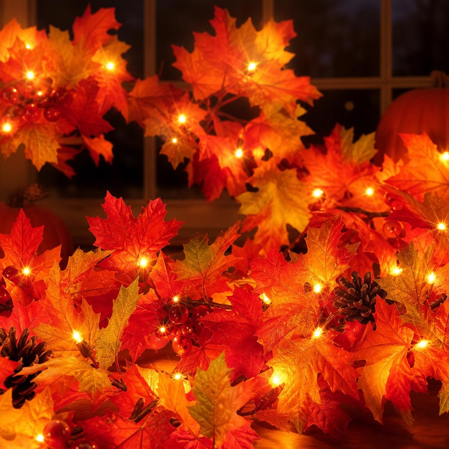 Detalle de KiflyTooin G0501A(0.17) Lighted Fall Garland, 9 ft, 50 Orange Bulbs, 2-Pack