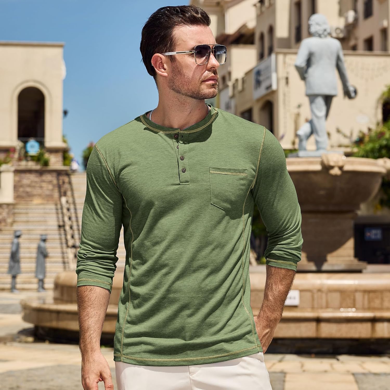 Thumbnail 1 de LAOARA Henley-longsleeve voor heren, slim fit met zak en knoopsluiting, M-3XL