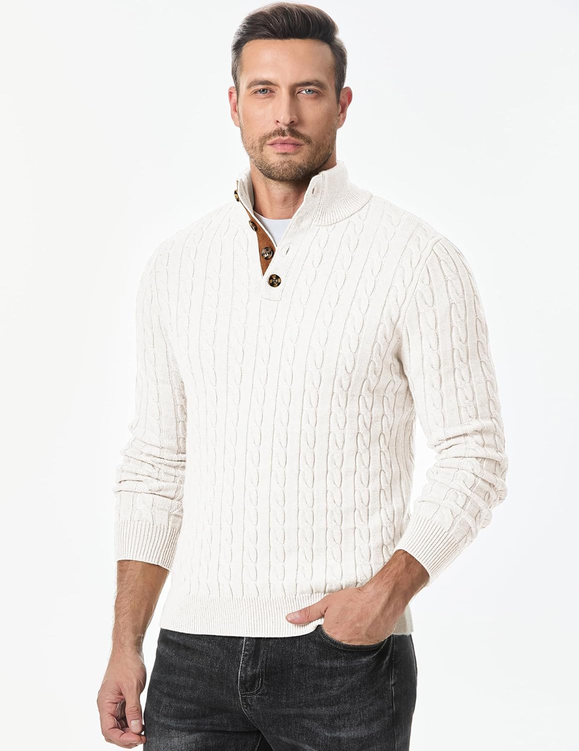 Thumbnail 6 de JMIERR Men's Cable Knit Pullover Sweater