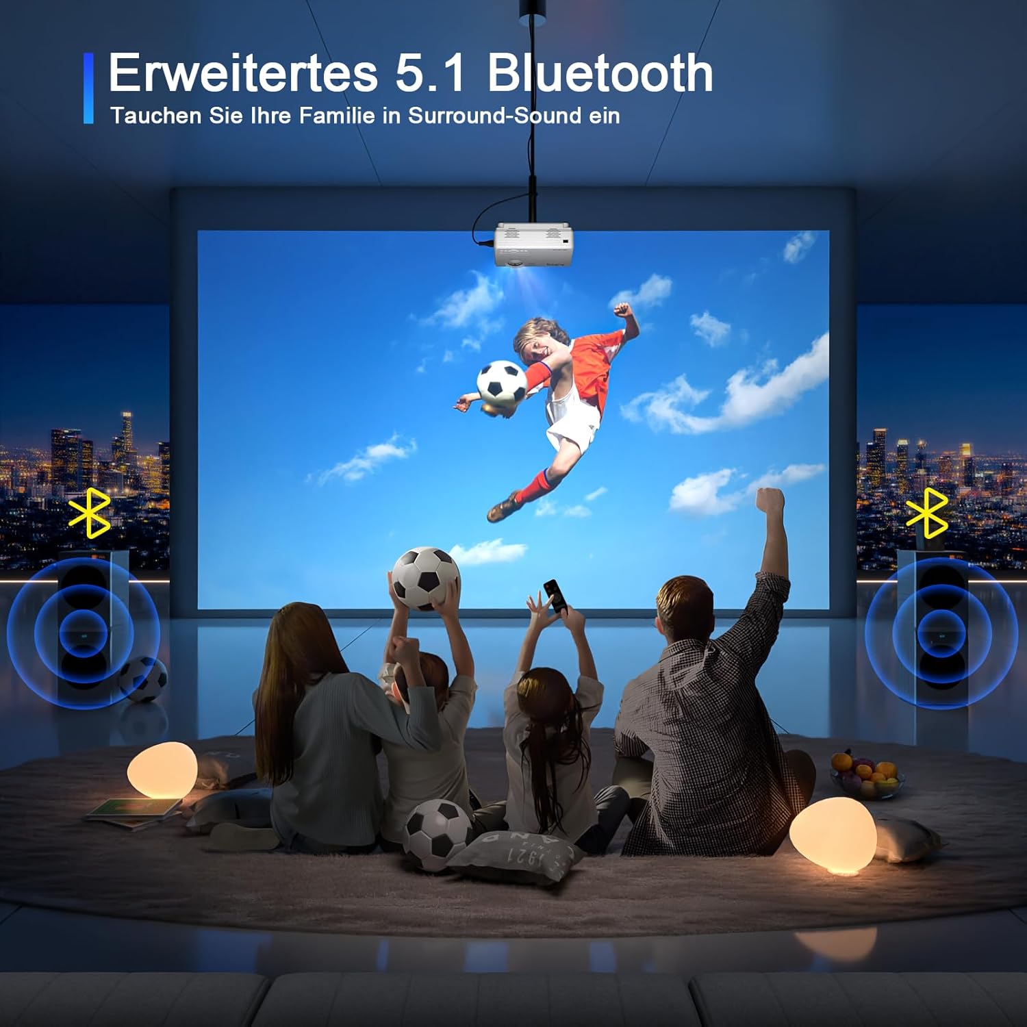 Detalle de 2026 XuanPad Verbessertes WiFi Bluetooth Mini Beamer – HD1080P, 200 Zoll Projektion, Bluetooth 5.1