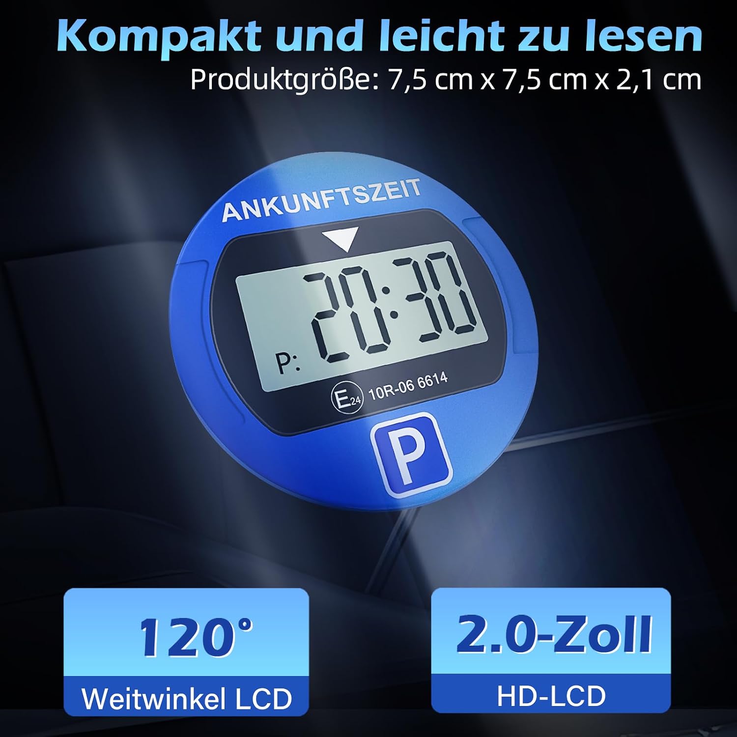 Detalle de Warmfay® Elektronische Parkscheibe (KBA-zugelassen) mit 2 Displays, Nachtparkmodus und automatischer Zeiterkennung