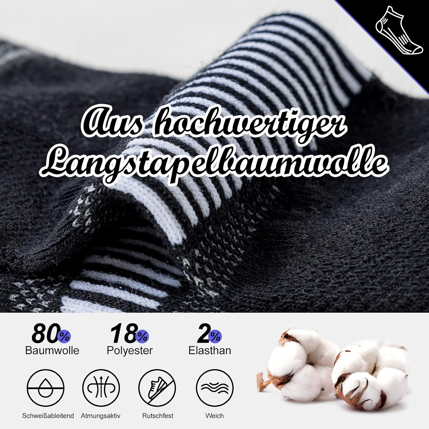 Detalle de Niorasen Sneaker Socken Herren 6 Paar – Gepolsterte, atmungsaktive Laufsocken 37-50