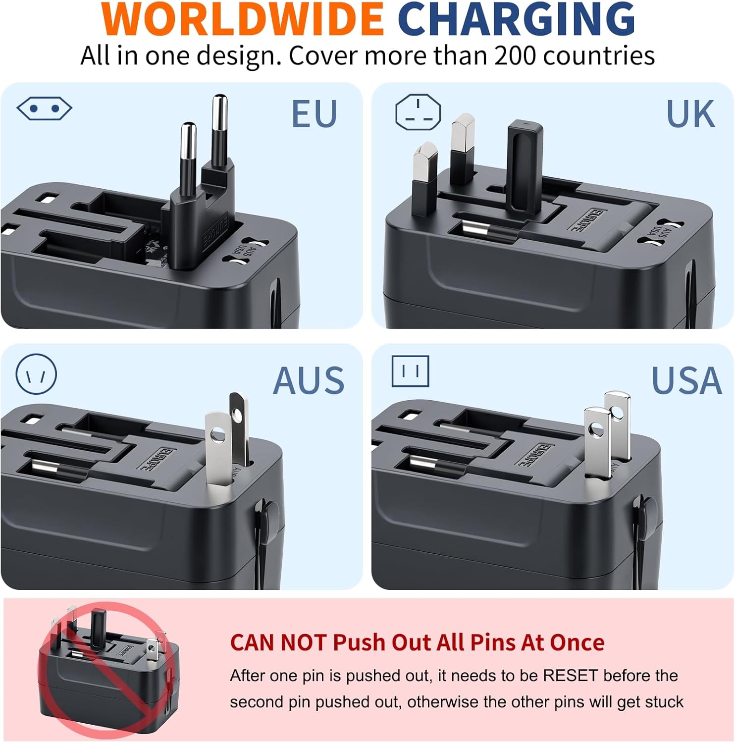 Thumbnail 2 de Travel Adapter USB C Universal All-in-One Worldwide (Fast Charge PD3.0, USB-A) with GaN