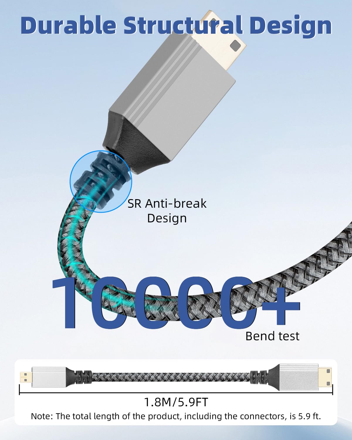 Thumbnail 3 de YANBORONSN Micro-/Mini-hdtv Kabel 4K@60Hz (18 Gbit/s), 1,8 m – Mini-hdtv Stecker auf Micro-hdtv Stecker