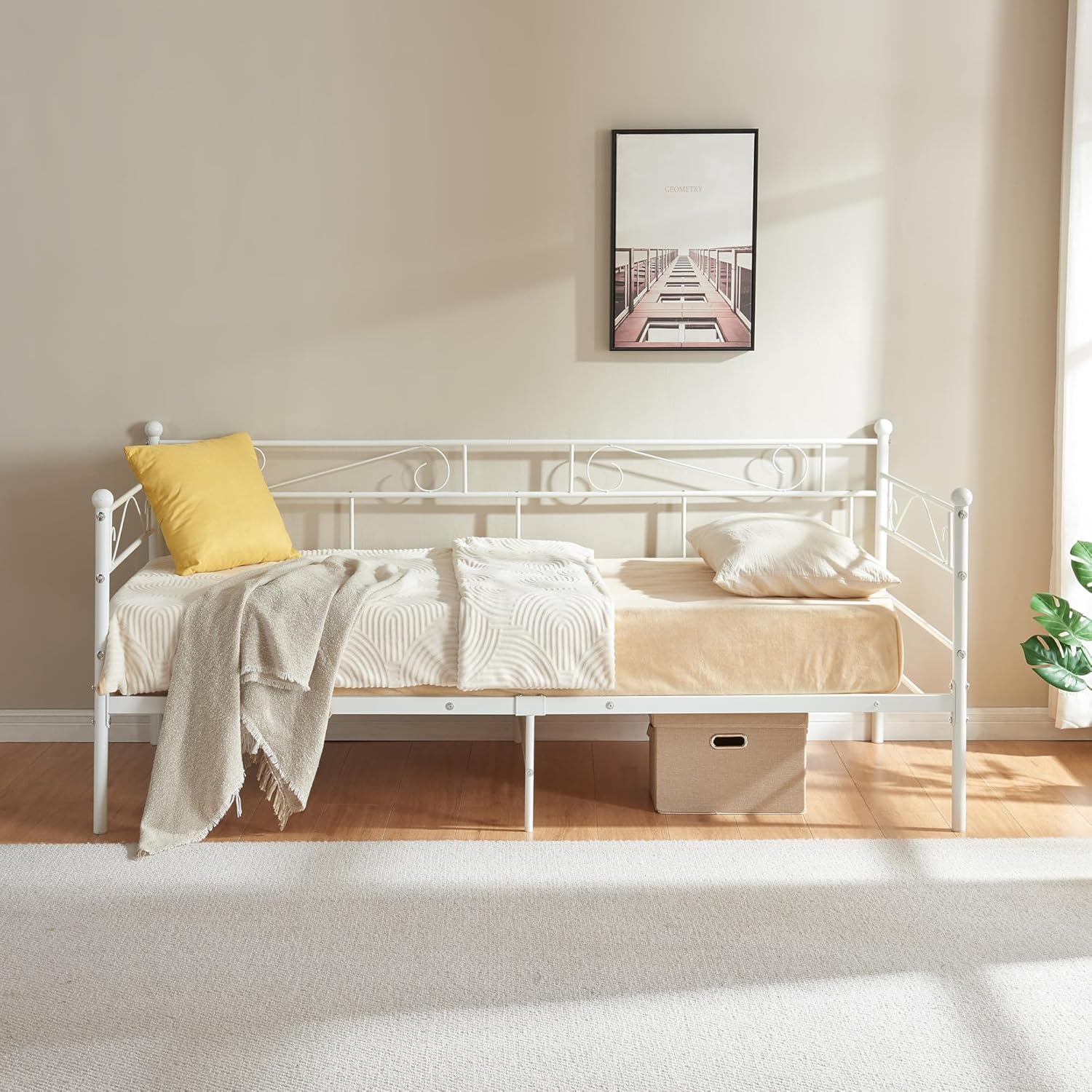Detalle de en.casa Struttura Divano Letto in Metallo 90x200 cm con Zona di Riposo, stile vintage Bianco
