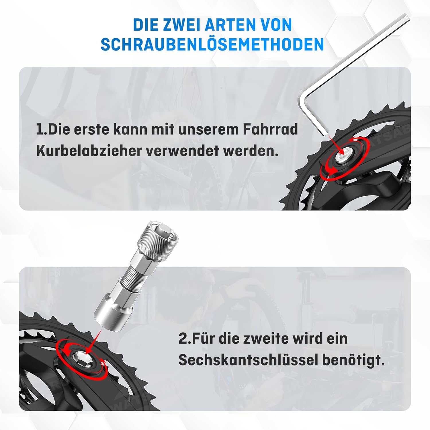 Thumbnail 5 de WATSABRO Kurbelabzieher für Fahrrad mit 14-mm Schlüssel (für ISIS/Octalink/Quad-Square & Powerspline, inkl. Öl & Fett)