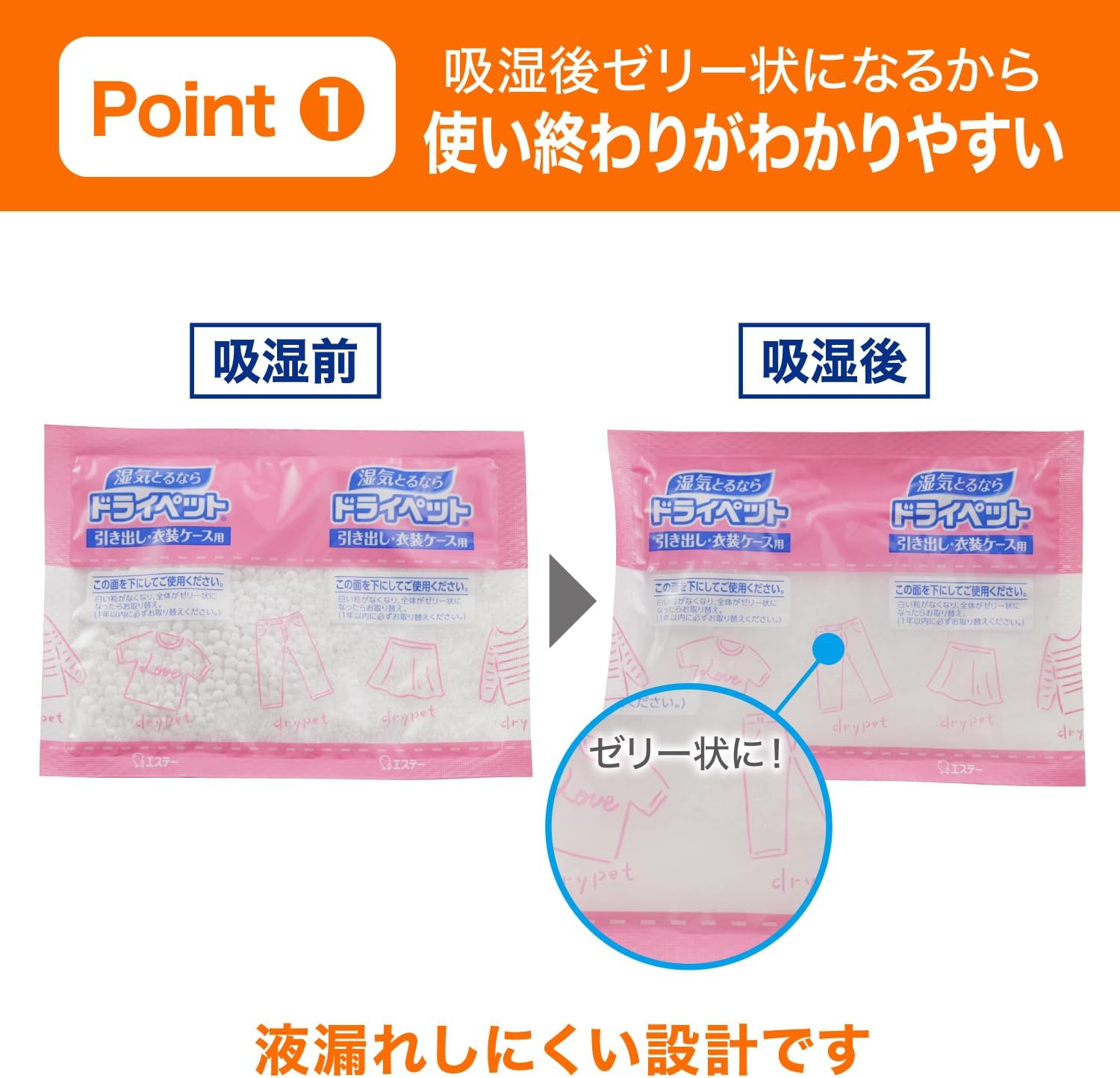 Detalle 2 de ドライペット 引き出し・衣装ケース用除湿シート 12枚×3個+お試し1枚、ゼリー状で交換時期が見やすい