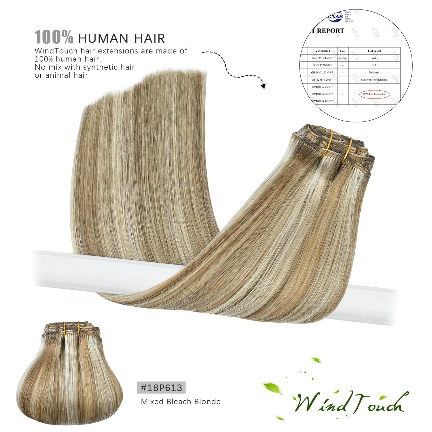 Thumbnail 4 de WindTouch Clip-In Hair Extensions (Human Hair Remy), Bleach Blonde #18p613, 18Inch, 7 Pieces