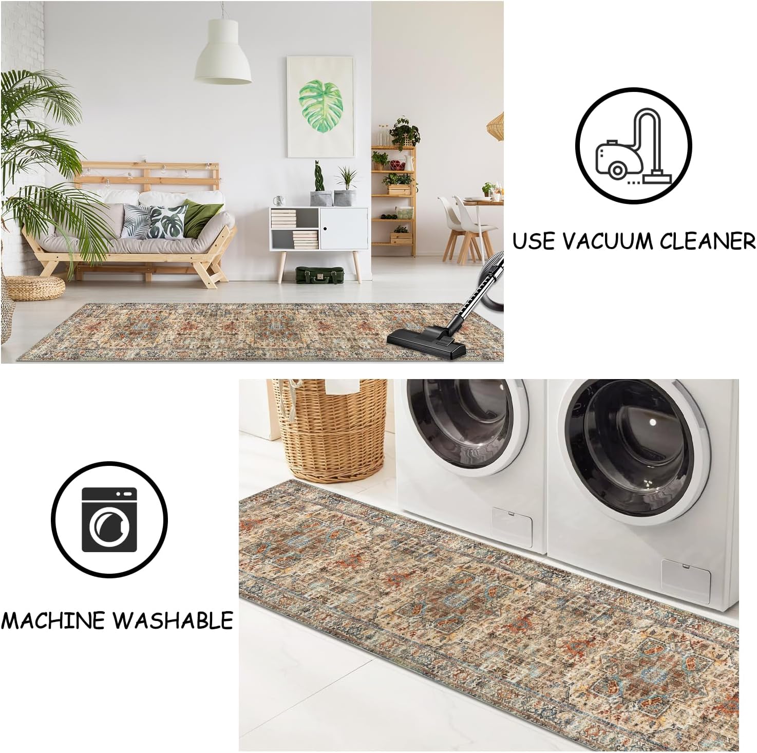 Detalle 2 de Cekene Teppich Läufer Flur 80x200cm – rutschfest, Boho Stil, pflegeleicht