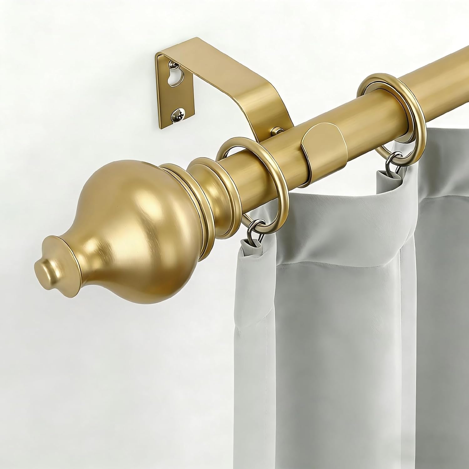 Detalle de Jialexin Wall-Mounted Curtain Rod Set, Gold Metal Rod with 17-Inch Adjustable Section