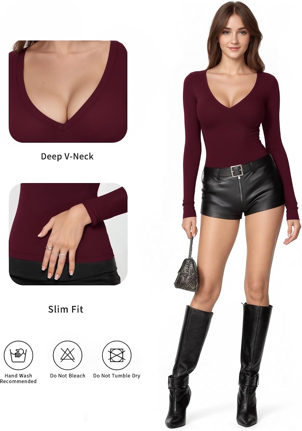 Detalle 2 de ALGALAROUND Women's Long Sleeve V-Neck Top — Slim Fit Casual to Dressy Layer