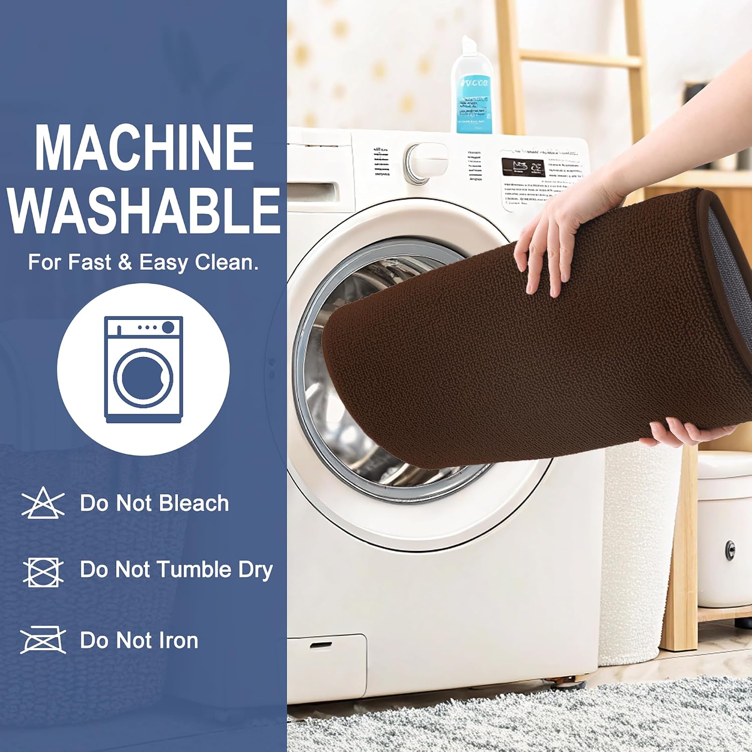 Detalle de OLANLY 30" x 20" Memory Foam Bath Mat, Brown, Absorbent and Machine Washable