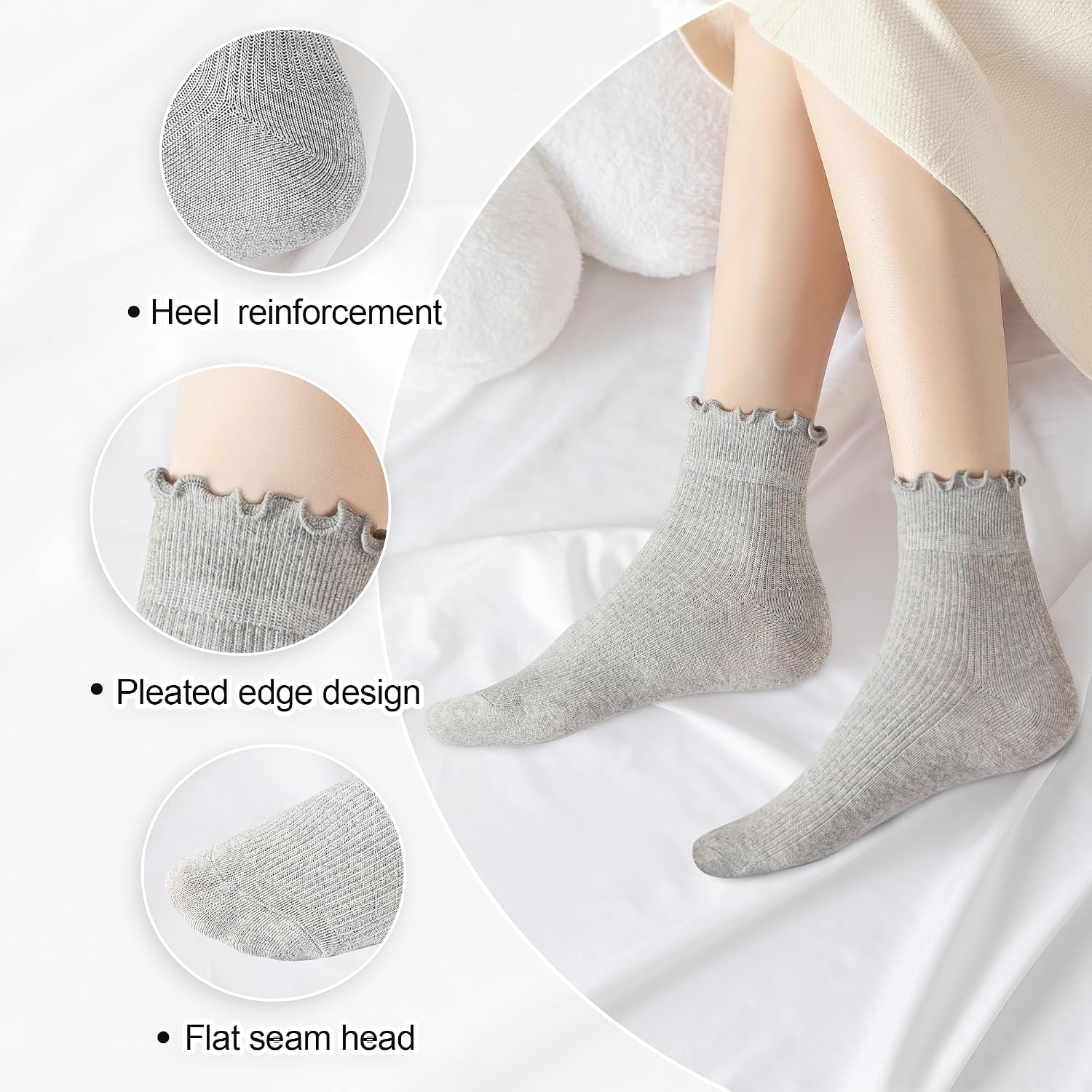 Detalle 2 de AniKigu Women's Ruffle Socks, Size 5-9