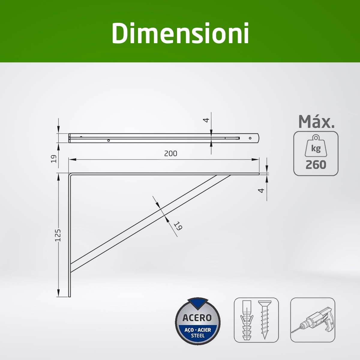 Thumbnail 6 de Amig Staffa mensola - Supporto scaffale angolare in acciaio, 320 kg, 200x125 mm, argento