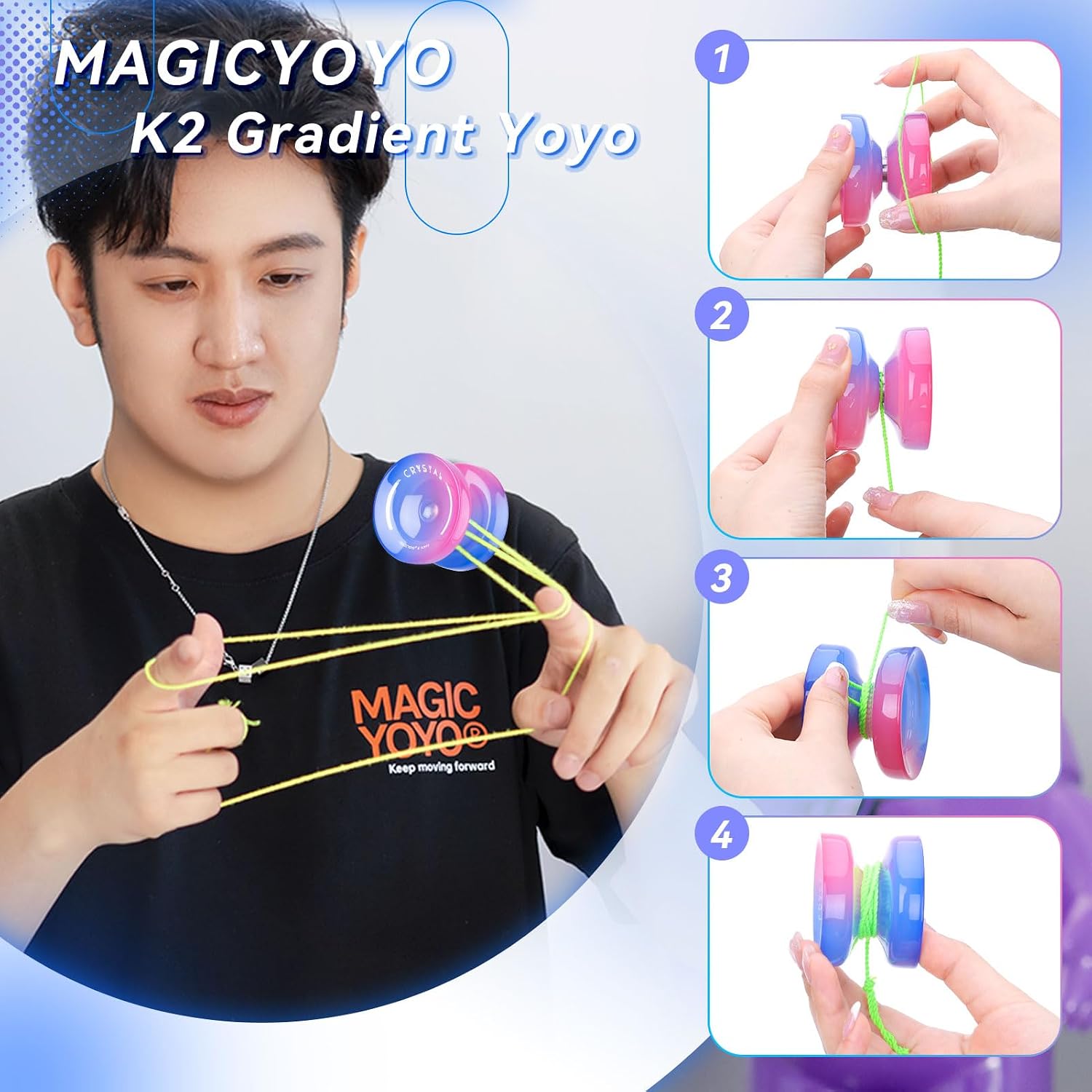 Thumbnail 6 de MAGICYOYO K2 Crystal Yo-Yo, Dual-Mode Plastic Beginner Model, Blue-Pink