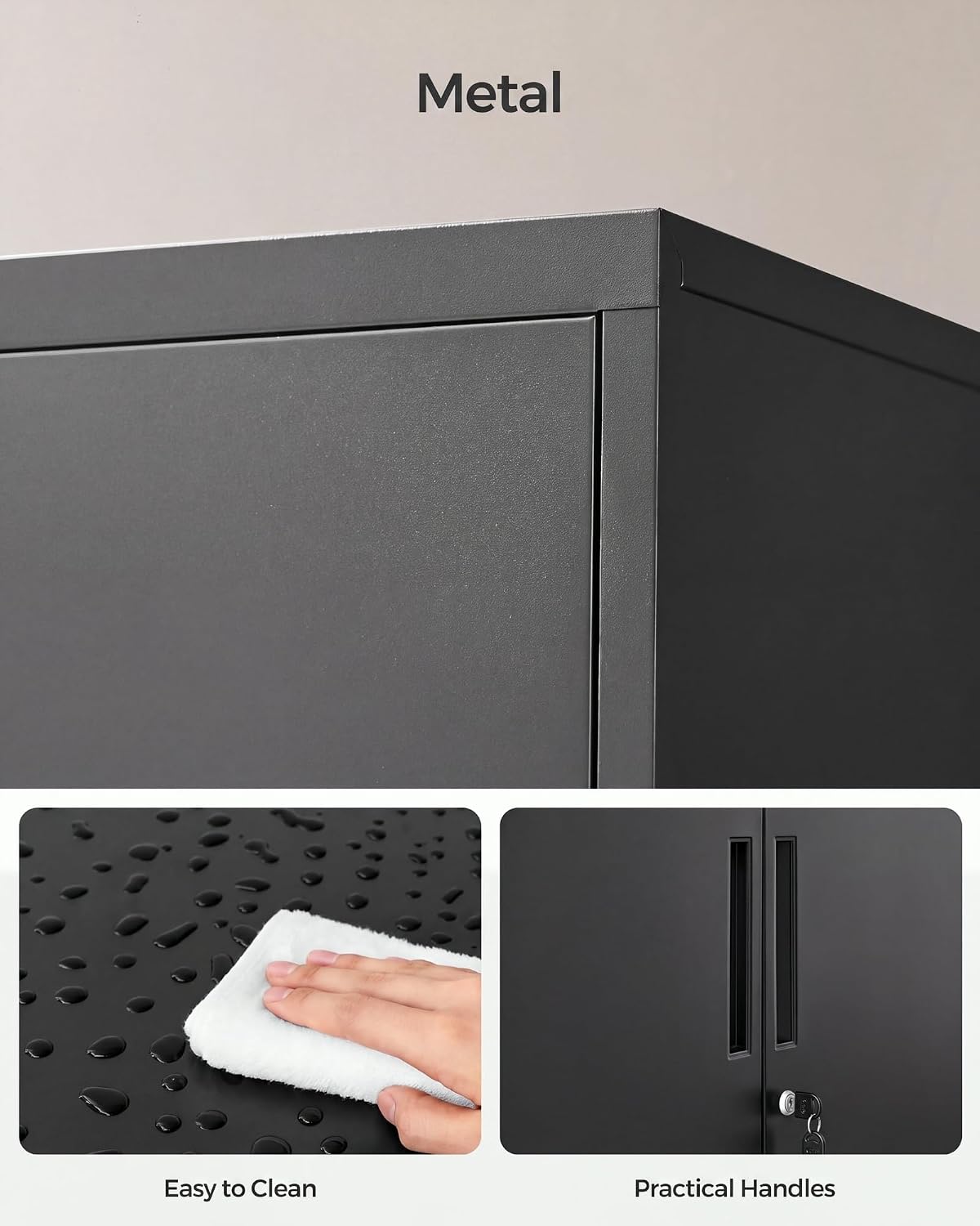 Detalle 2 de SONGMICS OMC013B01 Steel Storage Cabinet, Black, with Lockable Doors