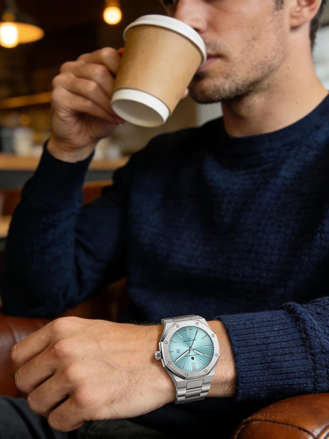 Thumbnail 3 de SAPPHERO Montre pour Hommes en Acier Inoxydable — Montre 50M, boîtier octogonal, quartz japonais, avec date et luminosité
