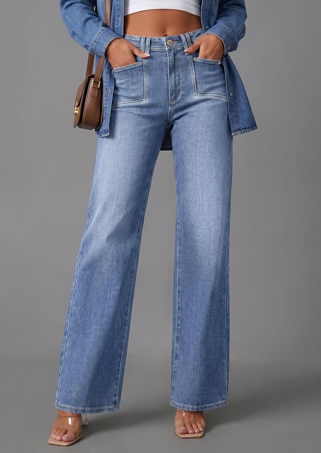 Thumbnail 4 de PRETTYGARDEN High-Waisted Wide-Leg Jeans for Women, Stretch Denim with Pockets