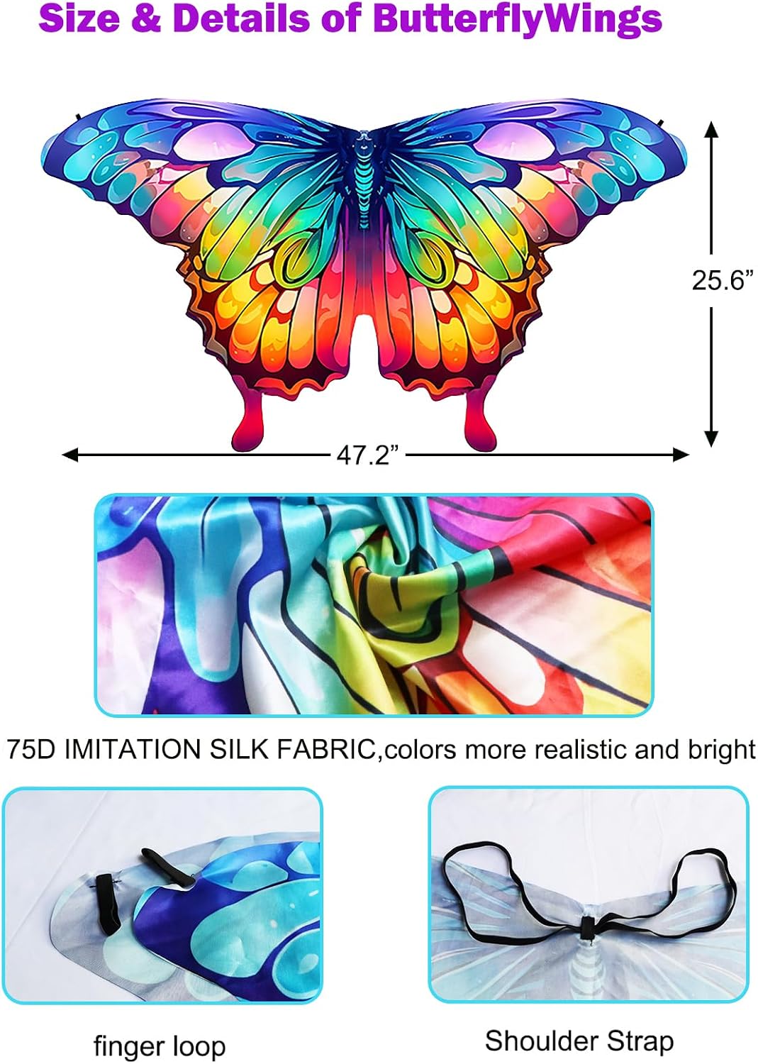 Thumbnail 6 de Aimeiar Butterfly Costume for Girls with Chiffon Wings and Rainbow Tutu