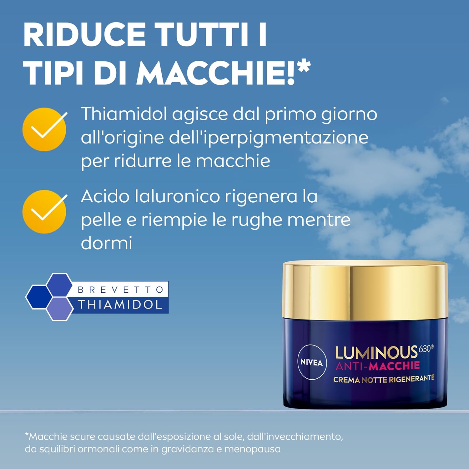 Detalle de NIVEA Luminous630 Skin Solution Kit skincare viso: siero anti-macchie, fluido UV SPF 50 e crema notte rigenerante