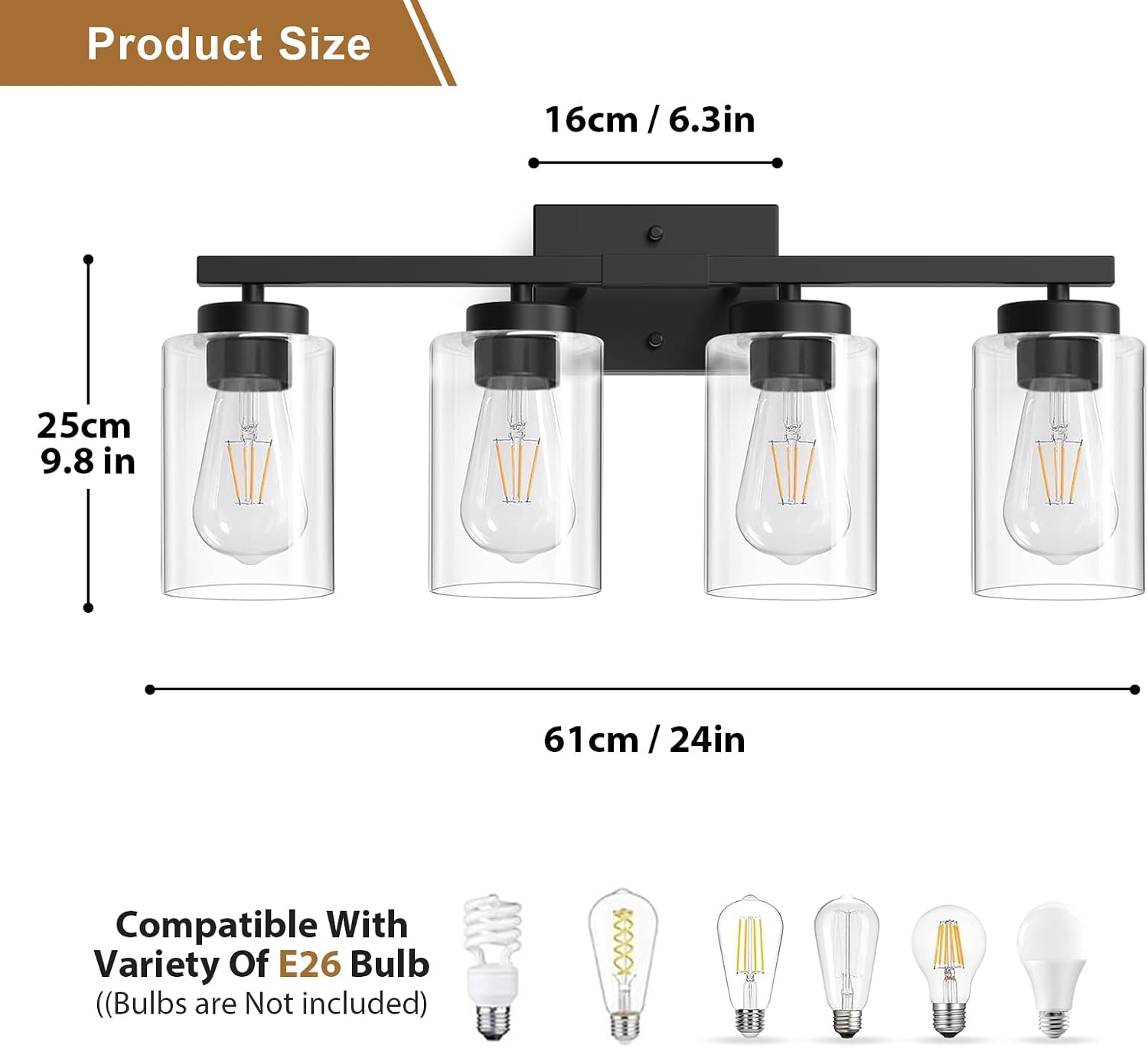 Detalle de IZORRO Modern Bathroom Light Fixtures, 4-Light Black Vanity Lights