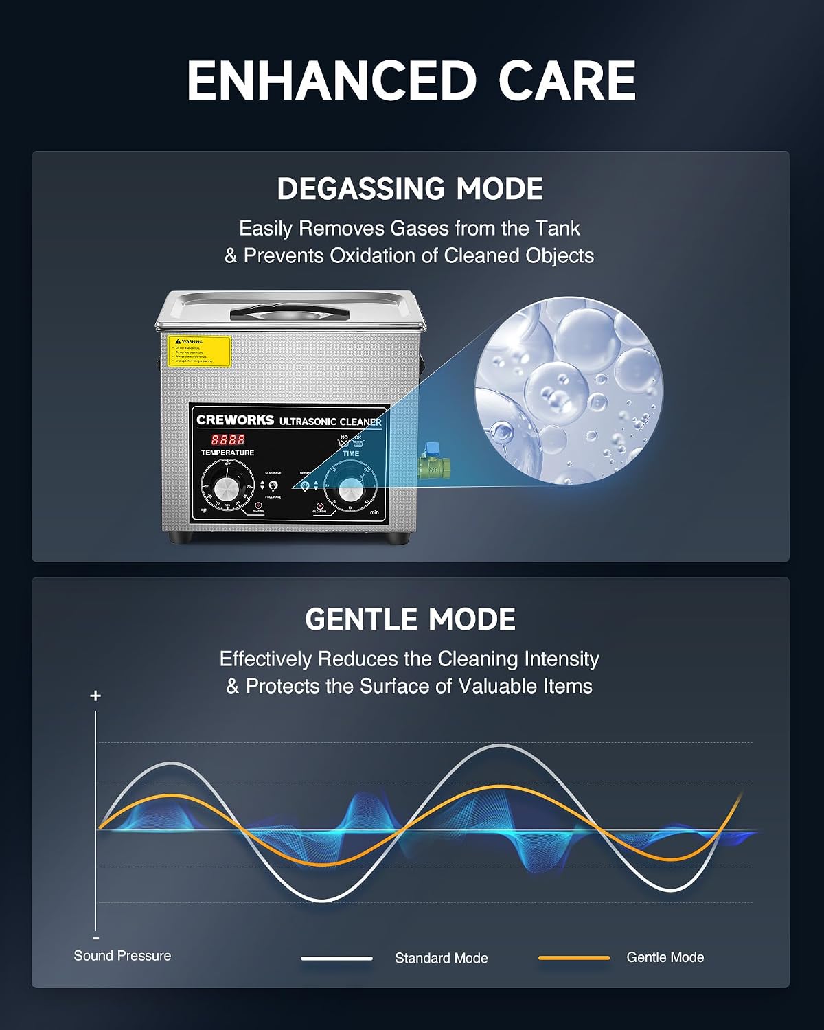 Thumbnail 4 de CREWORKS 10L Ultrasonic Cleaner, 240W with Heater, Degas and Gentle Modes