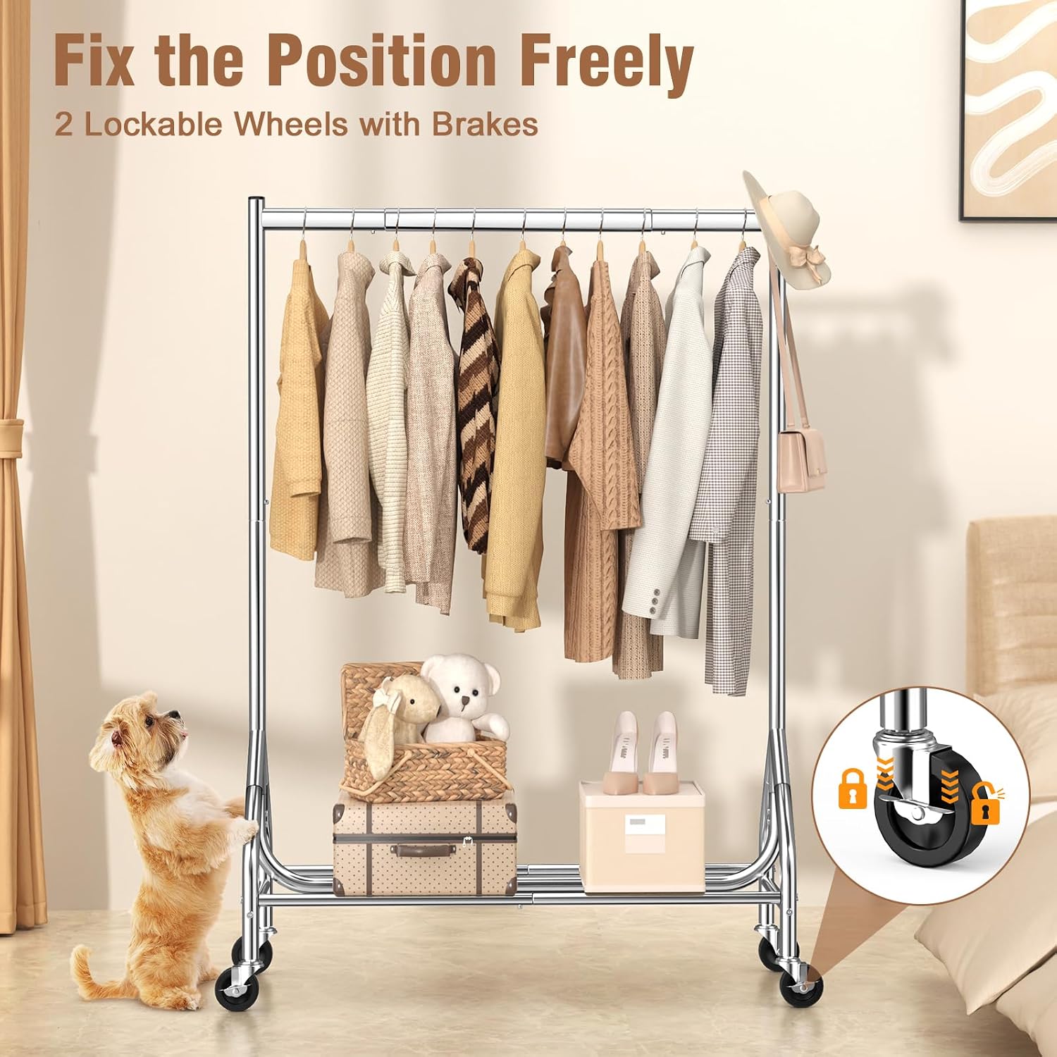 Thumbnail 6 de EAGMAK Heavy Duty Clothes Rail Load 180 KG – Rolling Garment Rail with Lockable Wheels