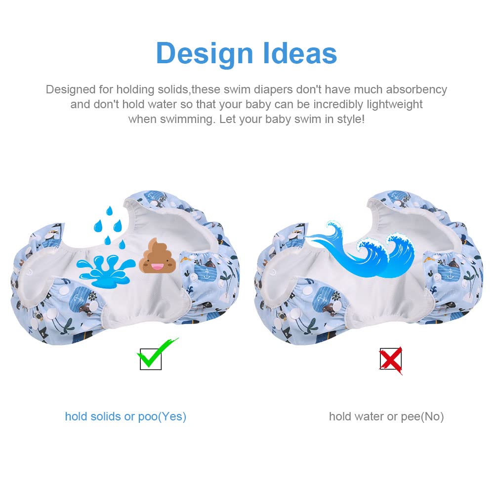 Thumbnail 2 de Vicloon Baby Schwimmhose (2-teilig) als wiederverwendbare Schwimmwindel – verstellbar, waschbar, Piratenschiff/Wellen