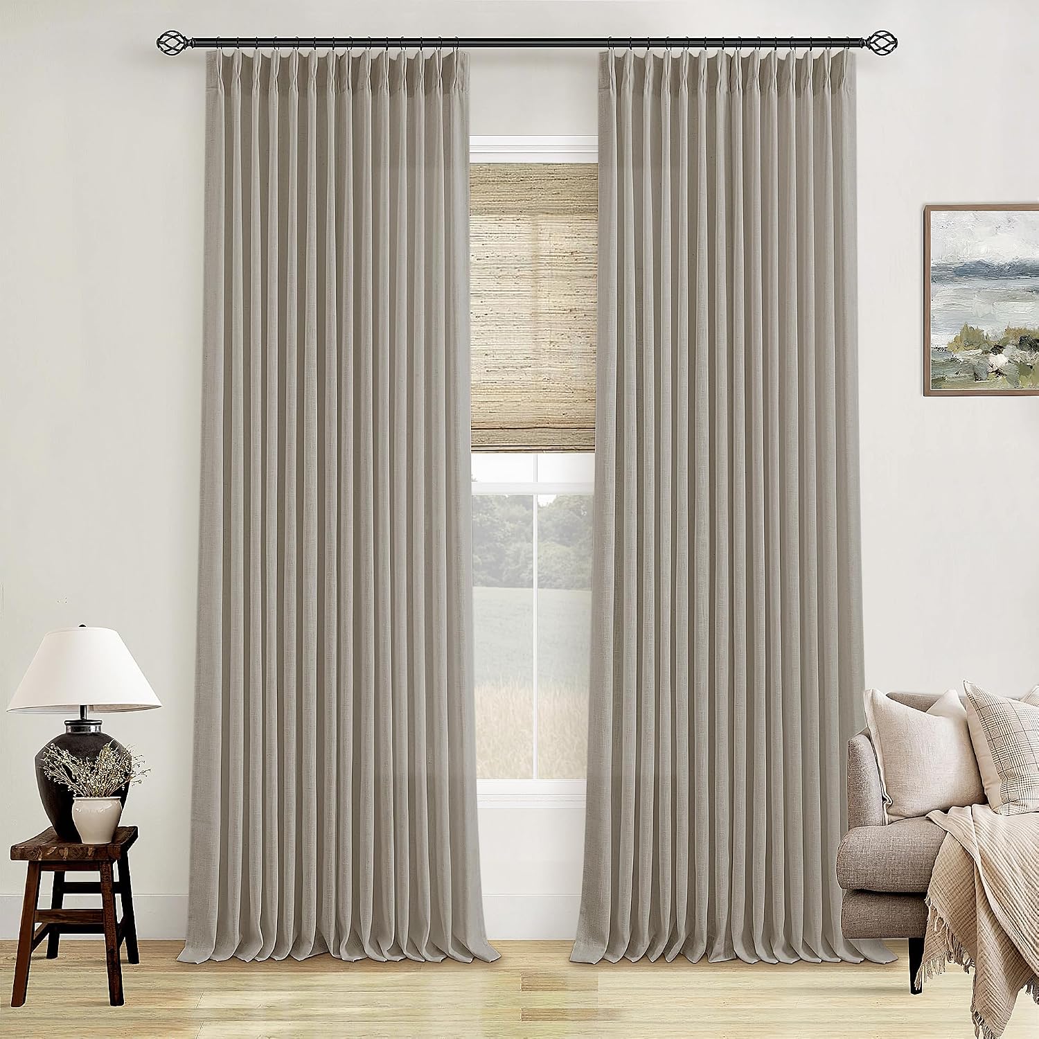 Detalle de Flax Burlap 90 Inch Pinch Pleated Linen Curtains
