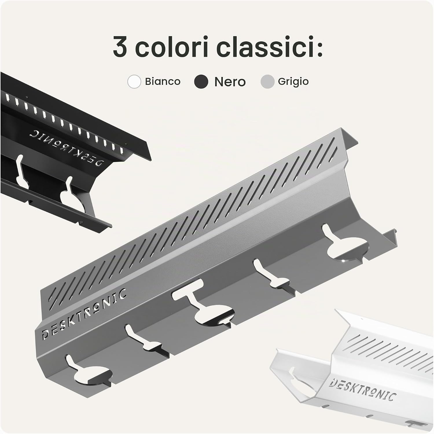 Thumbnail 5 de Desktronic Canalina Passacavi Grigia 2 pz – Gestione cavi in acciaio inox, 5 uscite, montaggio facile