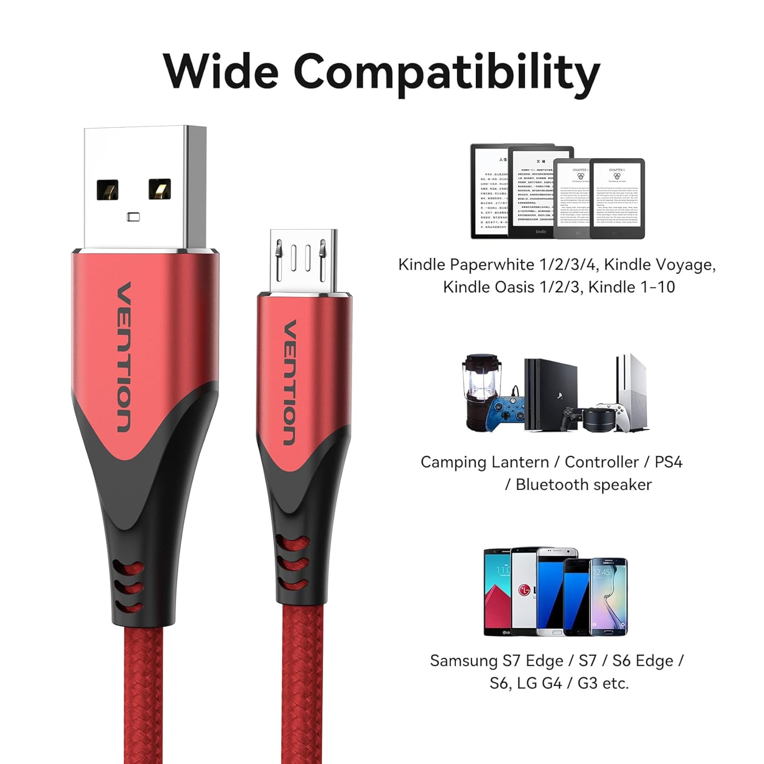 Thumbnail 6 de VENTION Micro USB Cable 2M – Durable Nylon Braided UK Charger for Kindle Fire and More