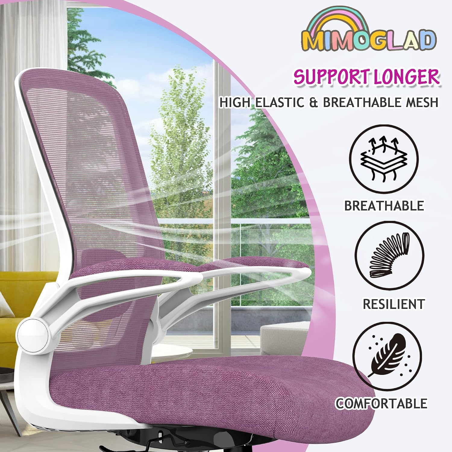 Detalle de Mimoglad OC-5188 Home Office Chair, Orchid Mesh with Adjustable Lumbar Support
